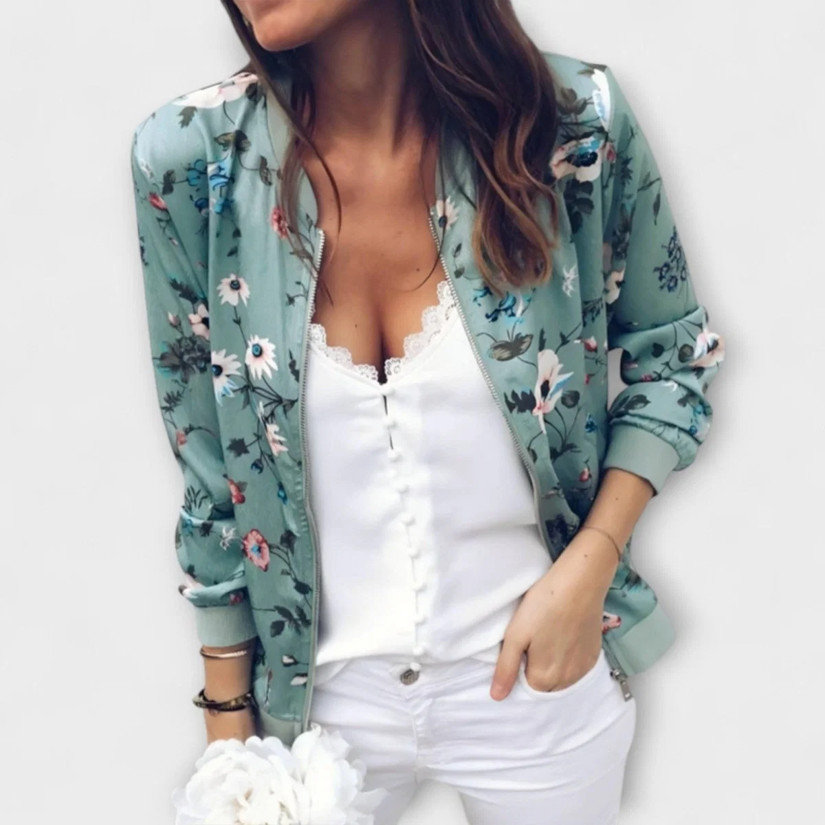 Andreia - Casaco bomber elegante com padrão floral - Image 4